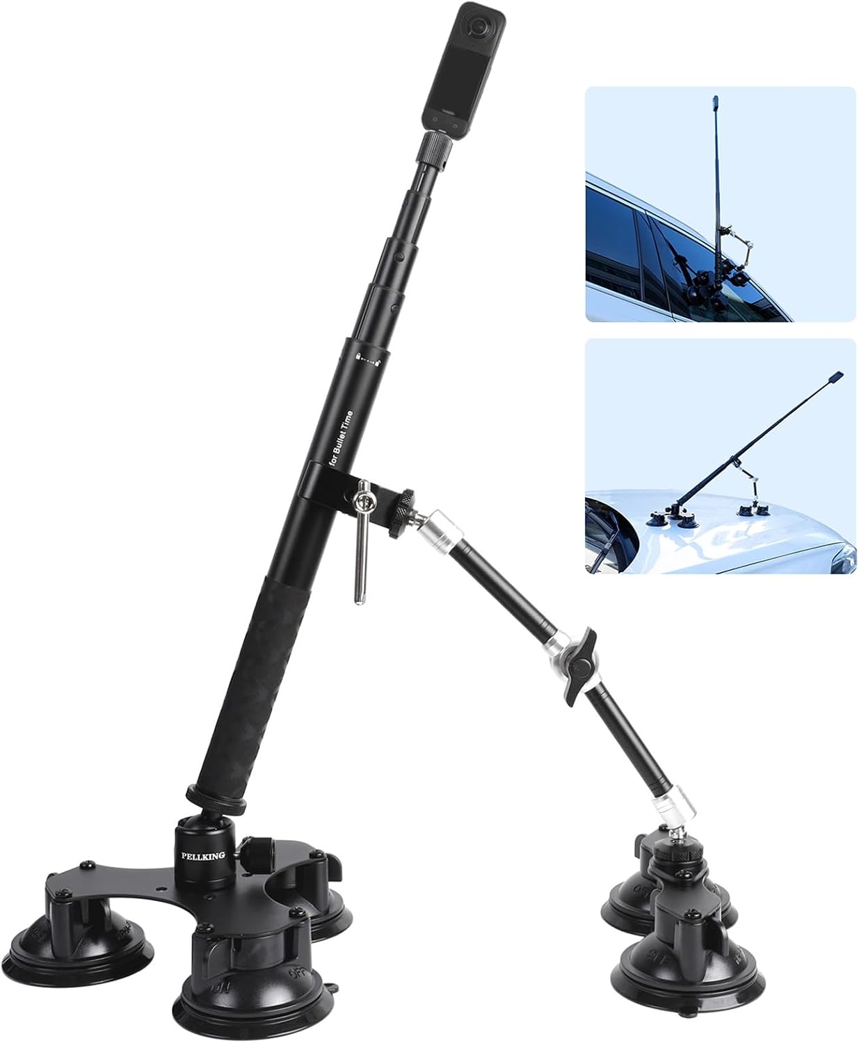 PellKing Saugnapf Auto-Halterung Kit für Insta360 X5/X4/X3, GO 3 + GoPro 7-11
